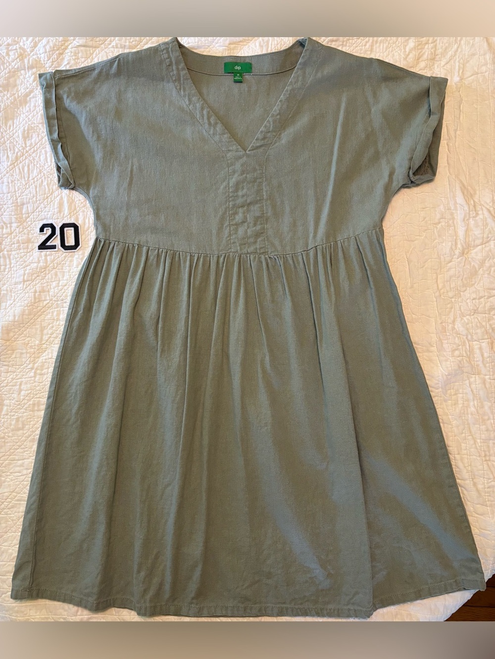 dip Sage Green V‑Neck Short Sleeve Smock Dress